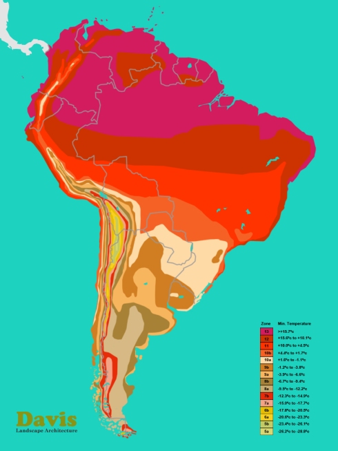 USDA South America Colombia Venezuela Ecuador Peru Brazil Bolivia Paraguay Chile Argentina Uruguay Plant Hardiness Zone Map